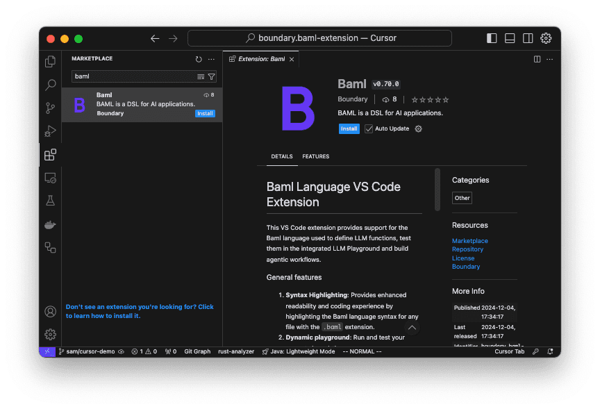 Cursor support for BAML